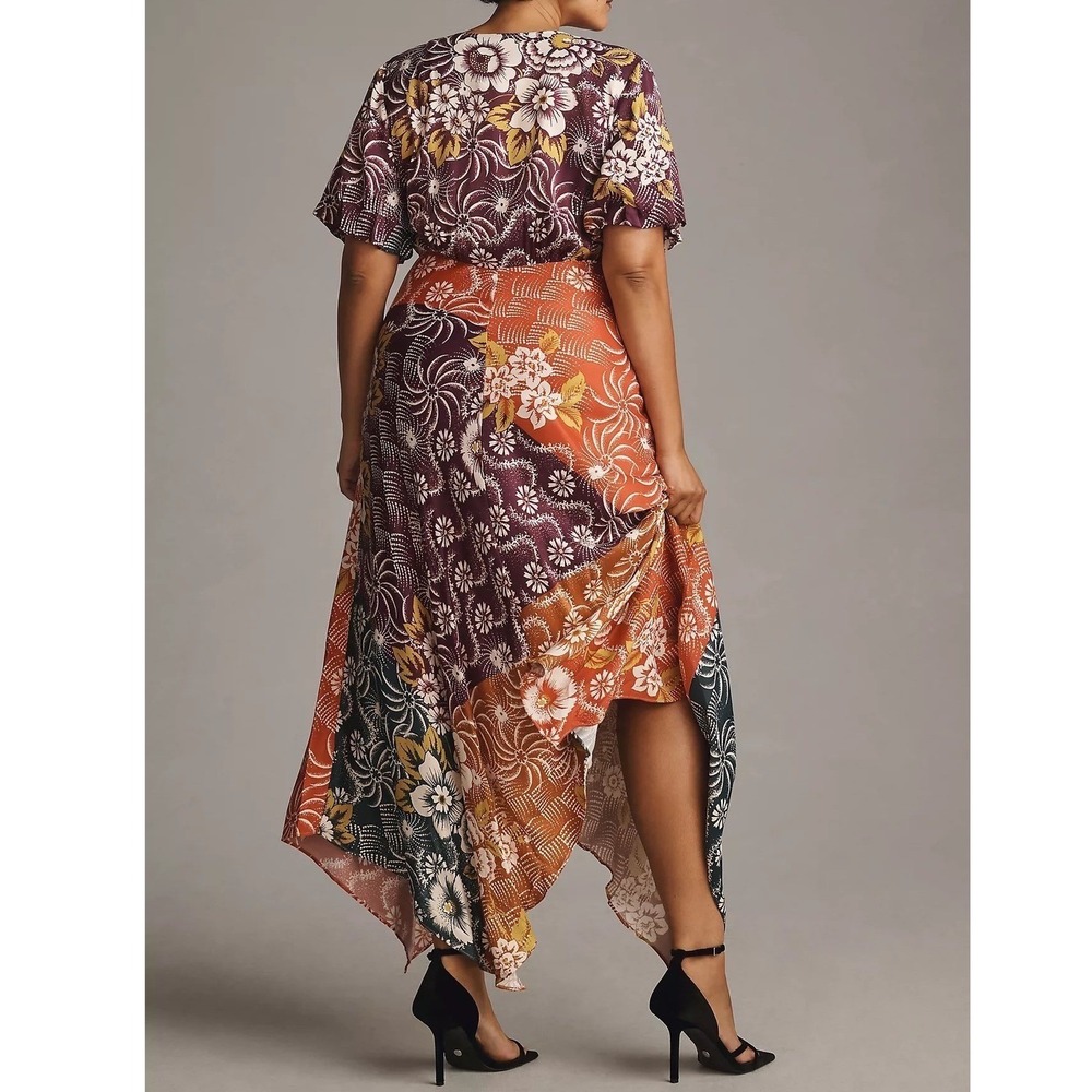 Anthropologie Dress 24 Plus Flutter Maxi Patchwork Spring Wedding Guest Colorful - Picture 2 of 10